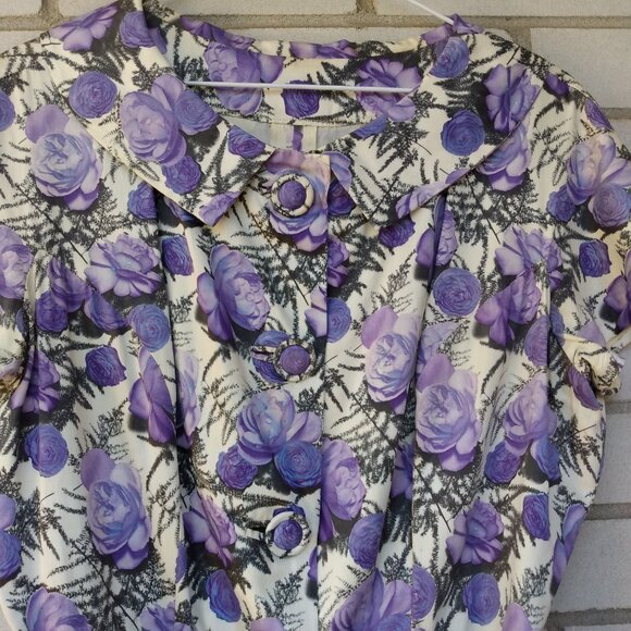 Vintage 50s Purple Rose Dress 42" Bust 28.5" Waist Rockabilly Tea Party 60s - Picture 10 of 16